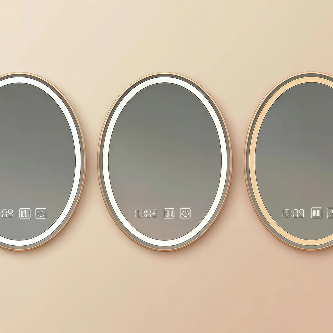 Espejo Luz Led 49X69 C/Marco Ovalado C/Hora y Antiempañante MOD 04 FSIMP 3