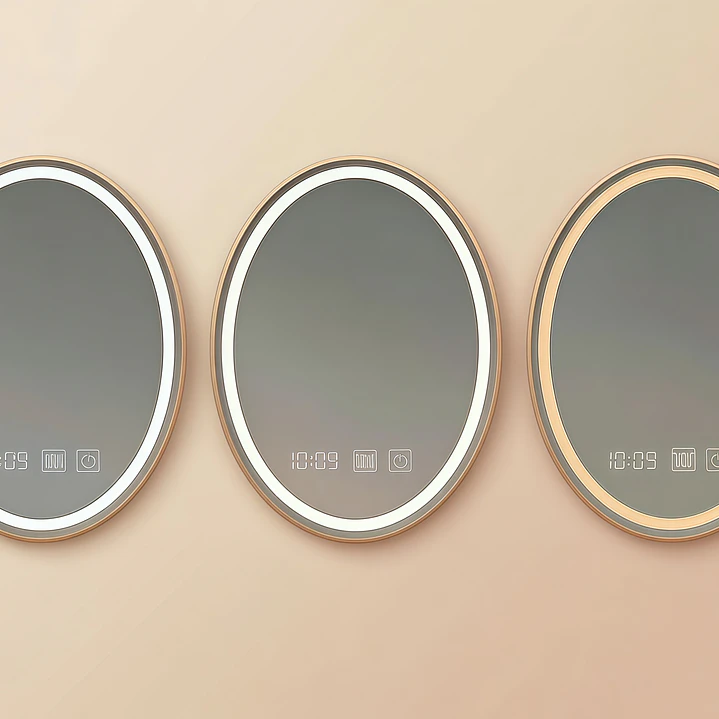 Espejo Luz Led 49X69 C/Marco Ovalado C/Hora y Antiempañante MOD 04 FSIMP 3