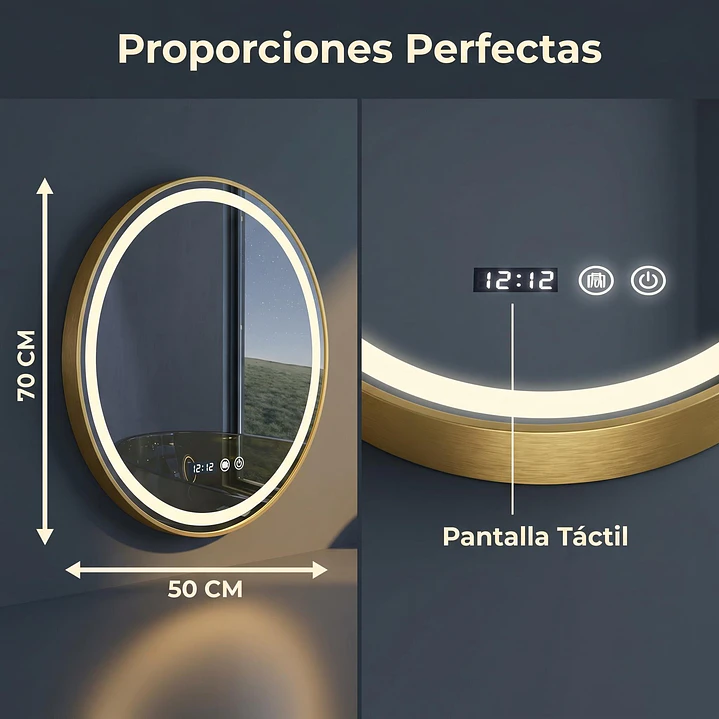 Espejo Luz Led 49X69 C/Marco Ovalado C/Hora y Antiempañante MOD 04 FSIMP 4