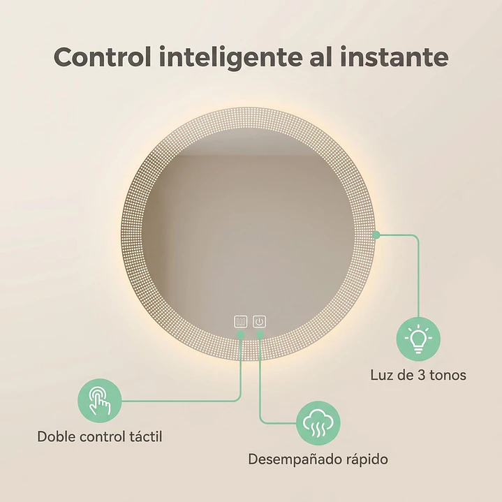 Espejo Luz Led 58X58 Redondo C/Aantiempañante Mod 05 FSIMP 2