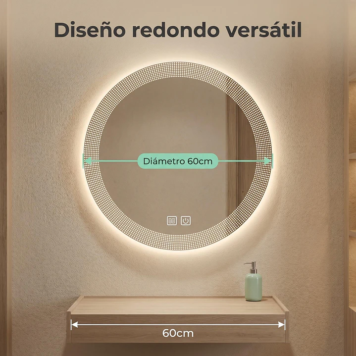 Espejo Luz Led 58X58 Redondo C/Aantiempañante Mod 05 FSIMP 3
