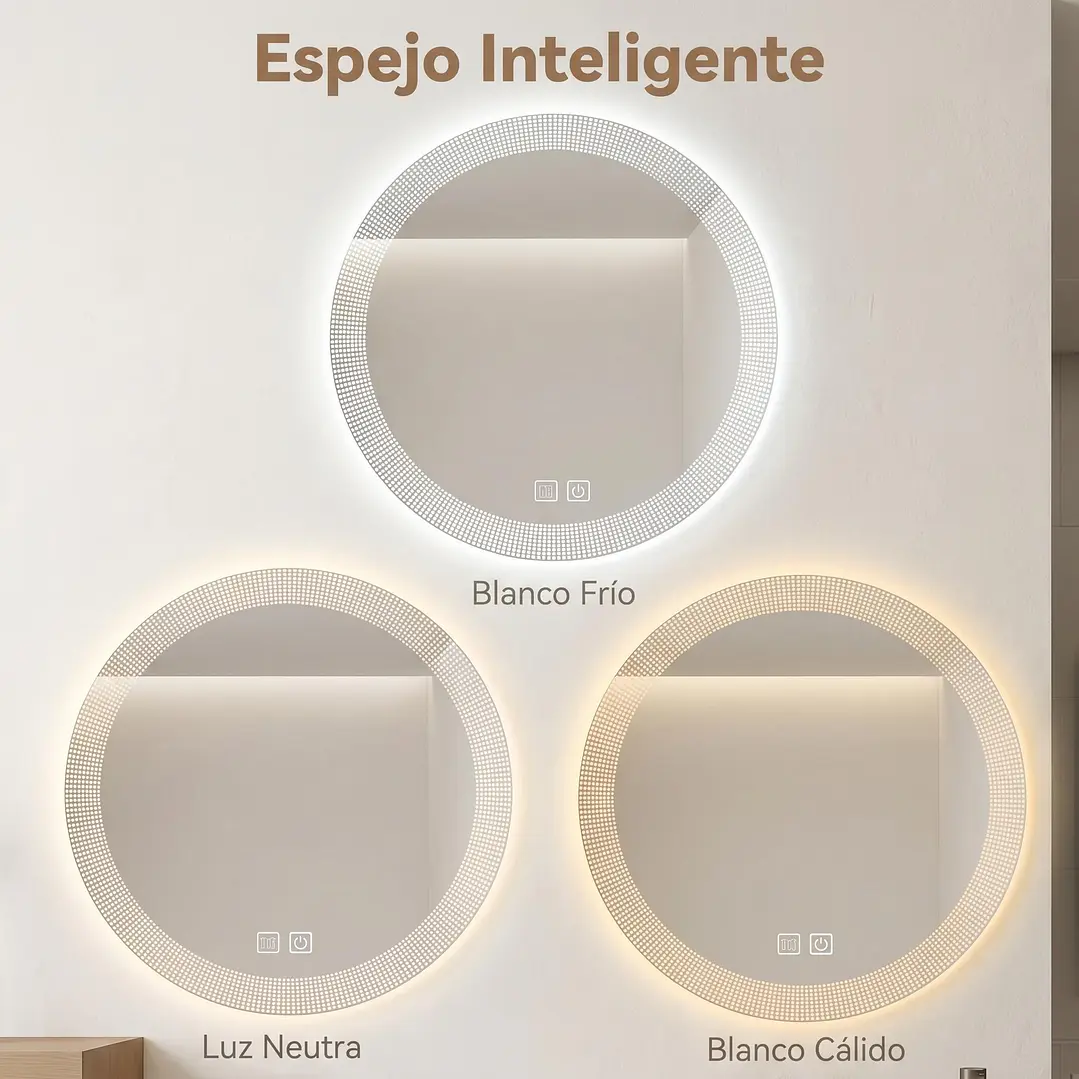 Espejo Luz Led 58X58 Redondo C/Aantiempañante Mod 05 FSIMP 4
