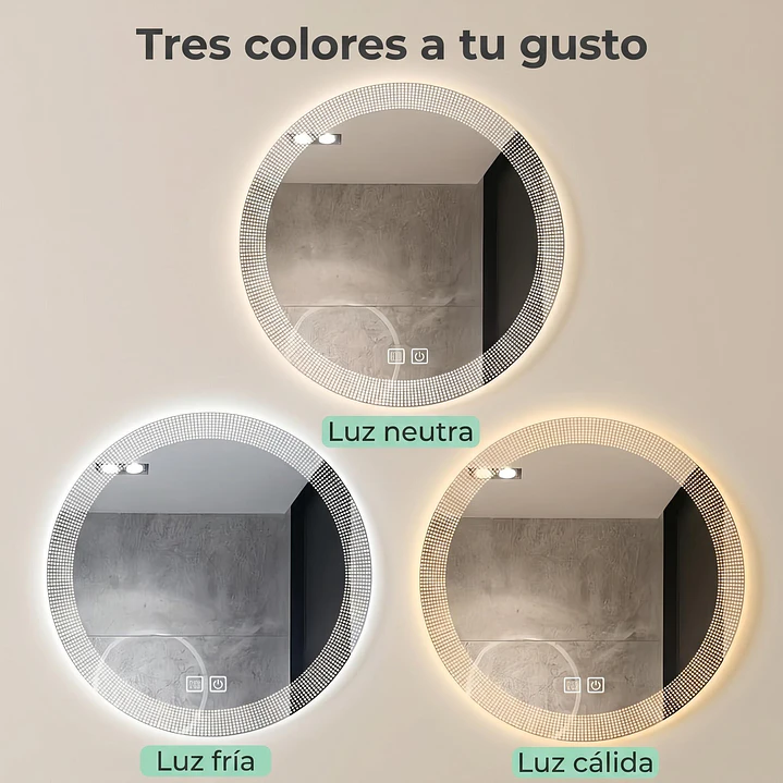 Espejo Luz Led 58X58 Redondo C/Aantiempañante Mod 05 FSIMP 5