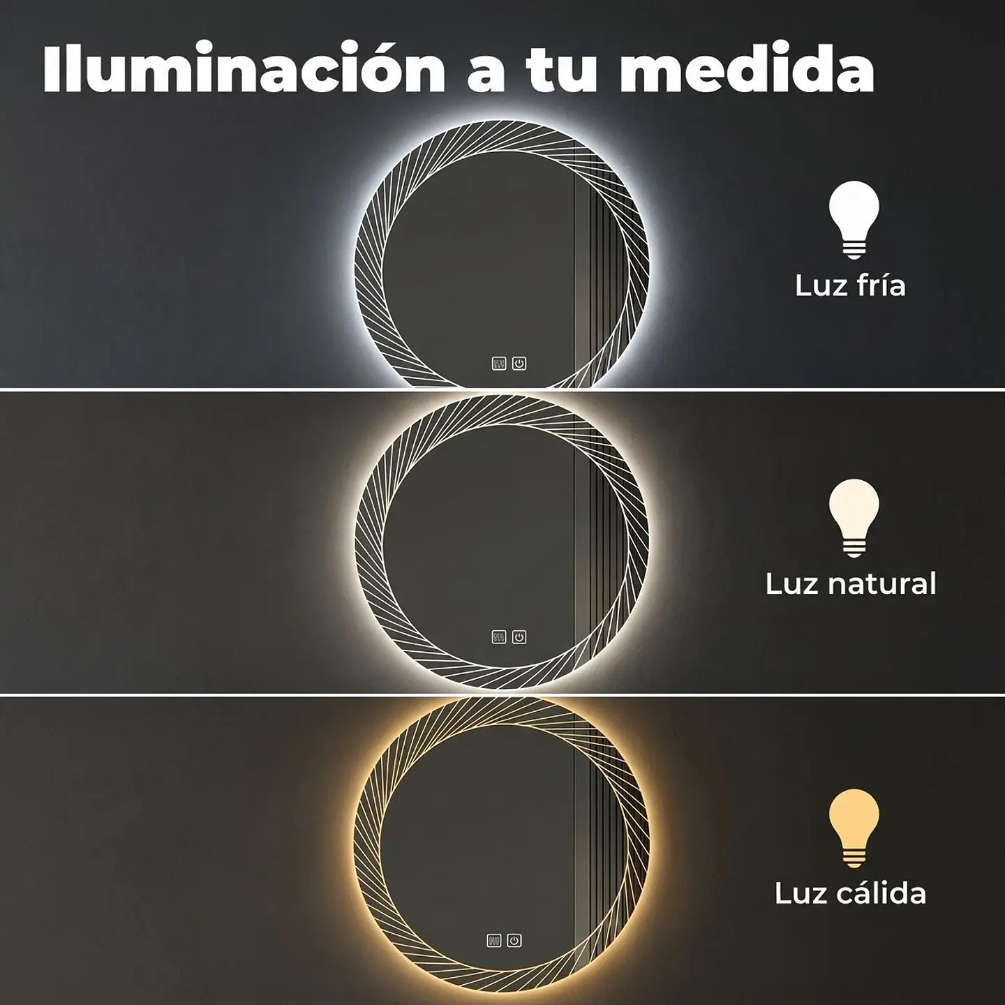 Espejo Luz Led 58X58 Redondo C/Aantiempañante Mod 05 FSIMP 3