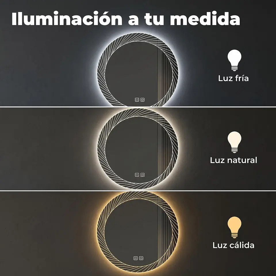 Espejo Luz Led 58X58 Redondo C/Aantiempañante Mod 05 FSIMP 3