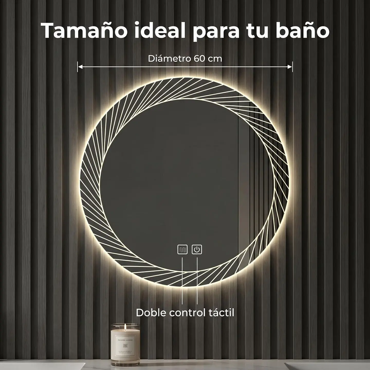 Espejo Luz Led 58X58 Redondo C/Aantiempañante Mod 05 FSIMP 2