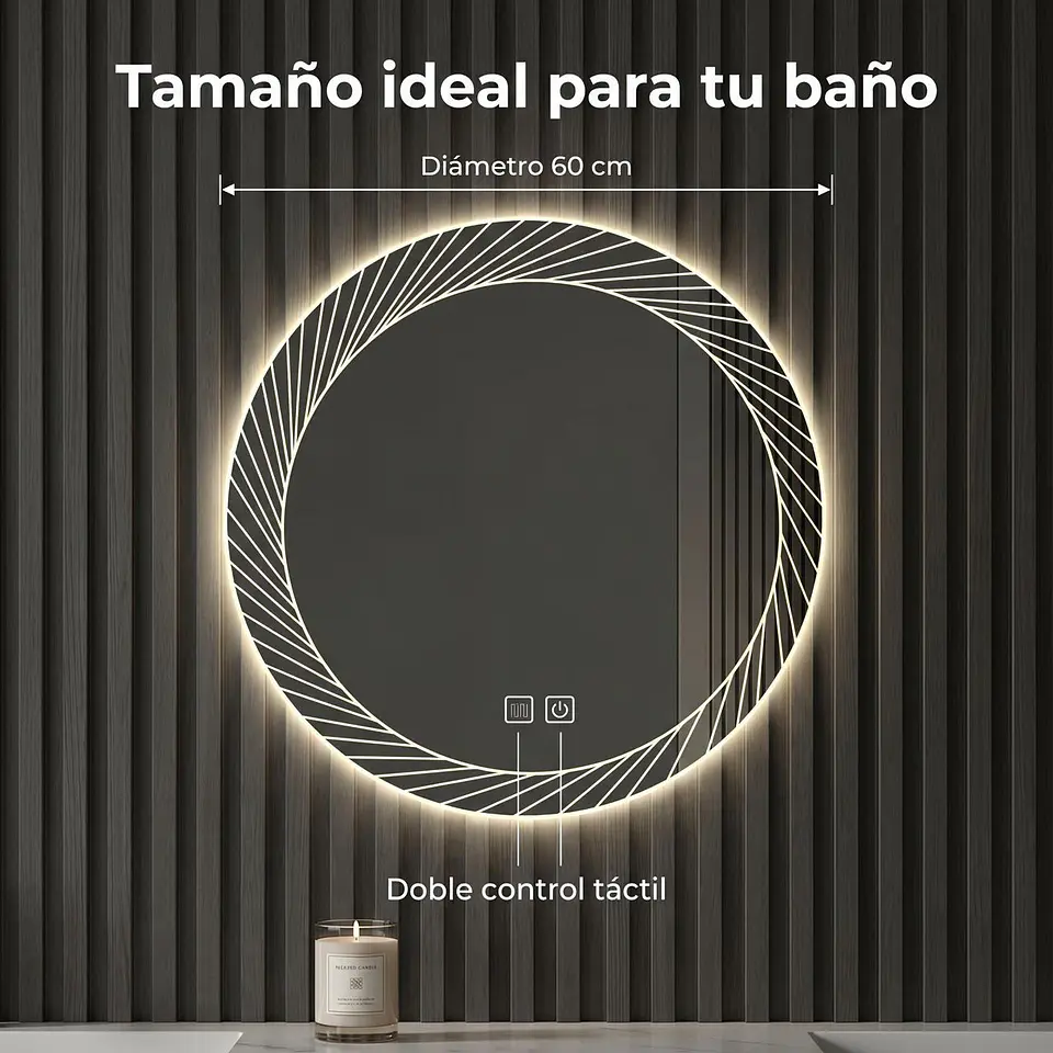 Espejo Luz Led 58X58 Redondo C/Aantiempañante Mod 05 FSIMP 2