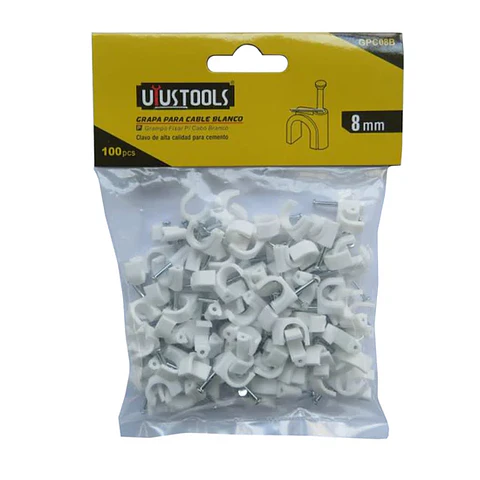 Grapa Para Cable Blanco 8MM 100 Piezas GPC08B Uyus