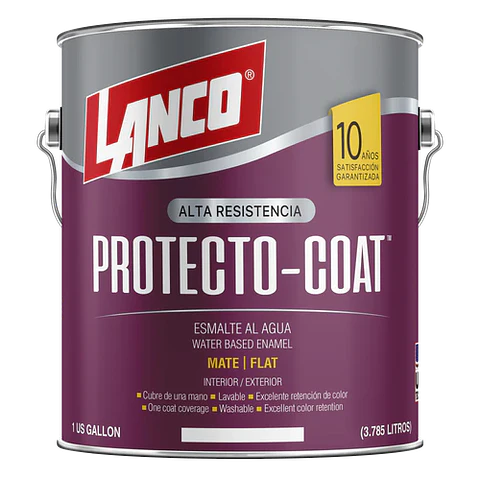 Esmalte Al Agua Protecto Coat Mate Blanco Galon Lanco LL400-4