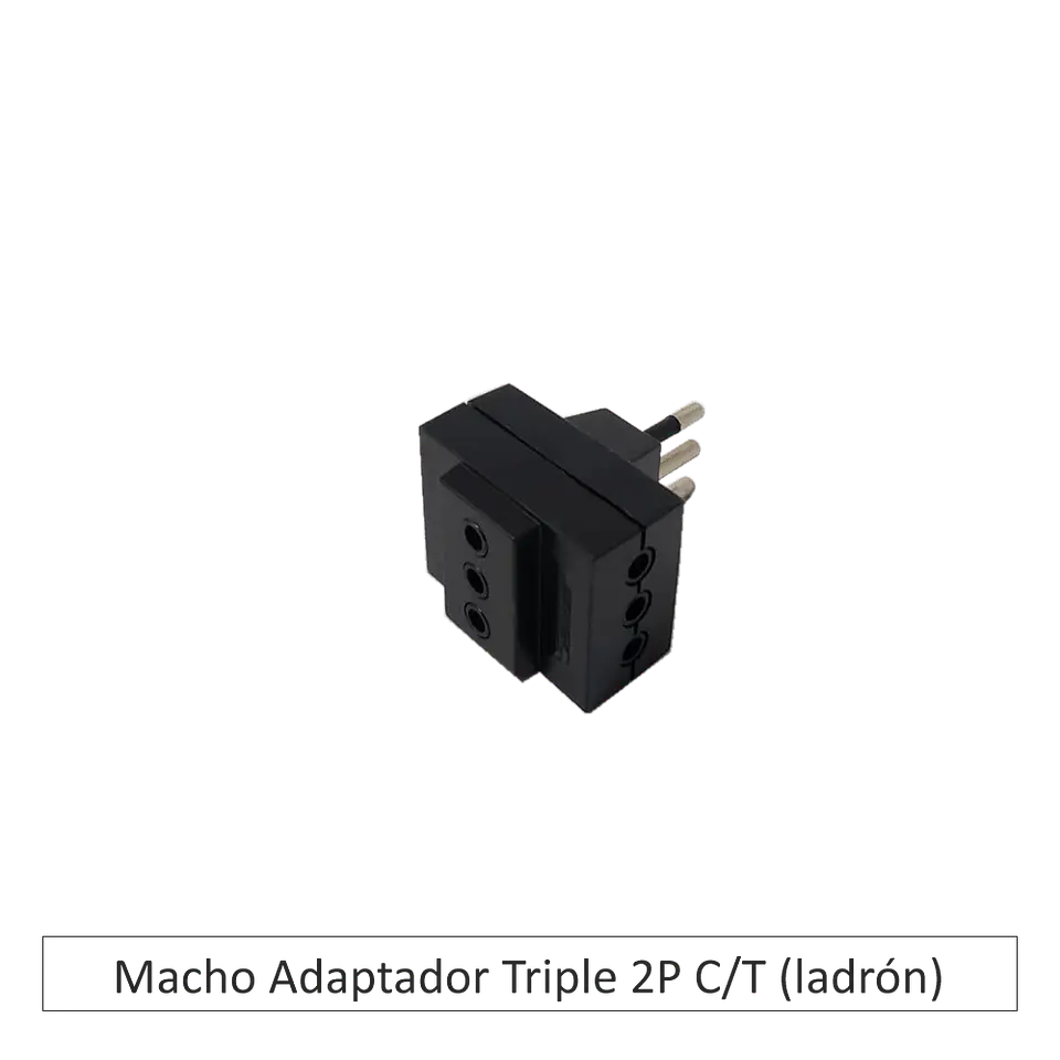 Enchufe Macho Triple Ladron Negro 1