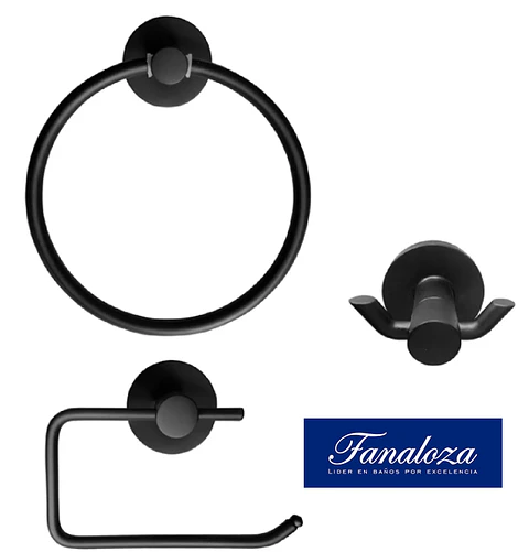 KIT ACCESORIOS BAÑO 3 PIEZAS NEGRO FANALOZA
