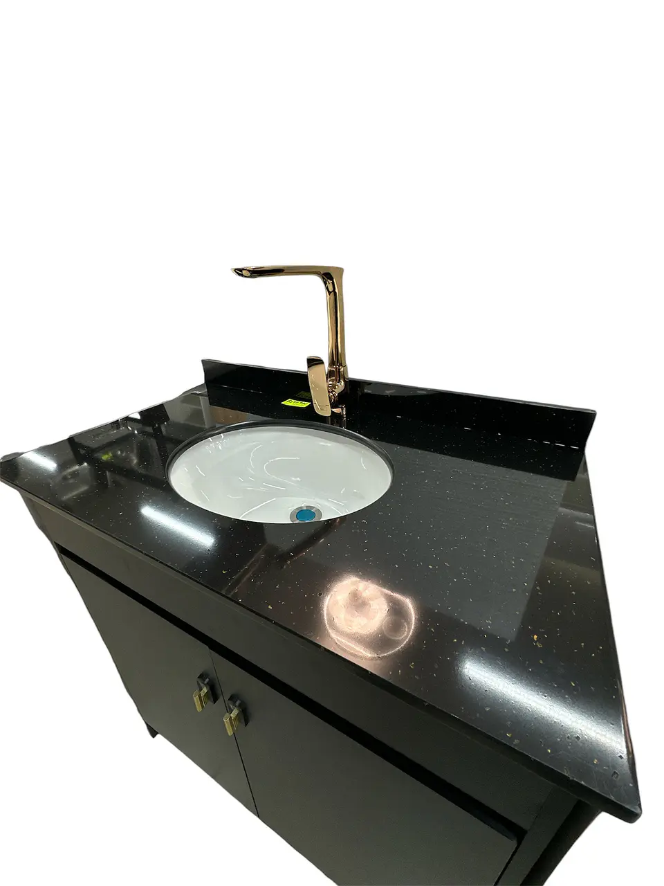 VANITORIO CON MUEBLE BLACK 80CM GRANITO + GRIFERIA DORADA 2