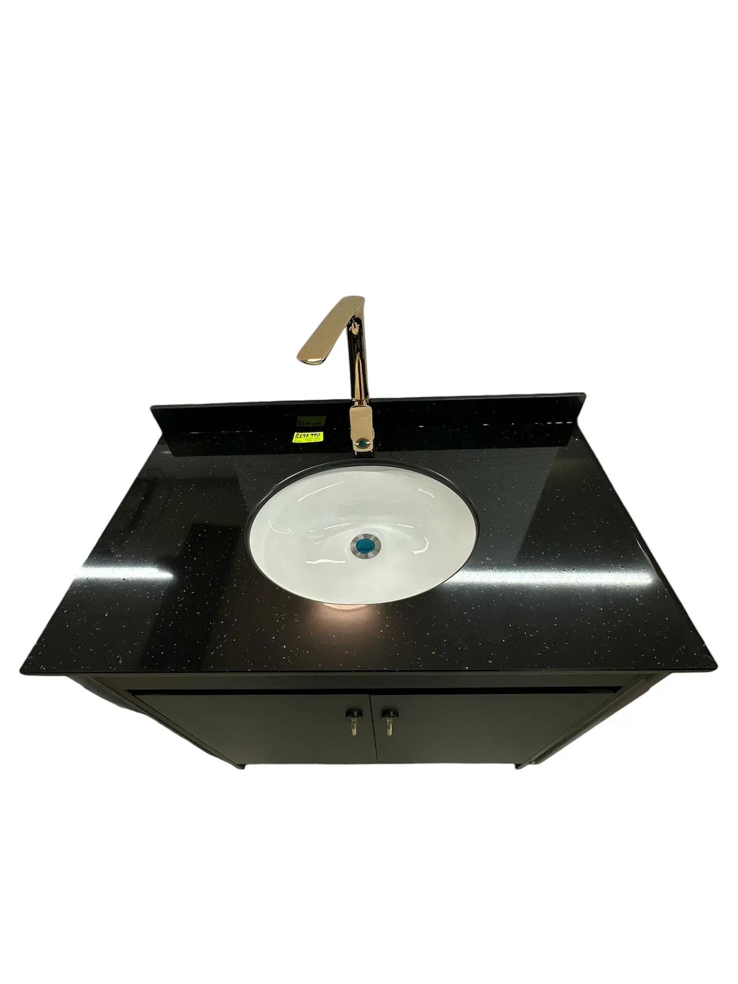 VANITORIO CON MUEBLE BLACK 80CM GRANITO + GRIFERIA DORADA 3
