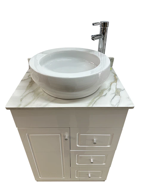 VANITORIO CON MUEBLE BLANCO SOBREPUESTO 60CM + GRIFERIA ALTA