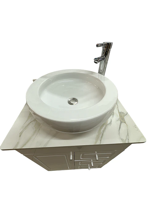 VANITORIO CON MUEBLE BLANCO SOBREPUESTO 60CM + GRIFERIA ALTA
