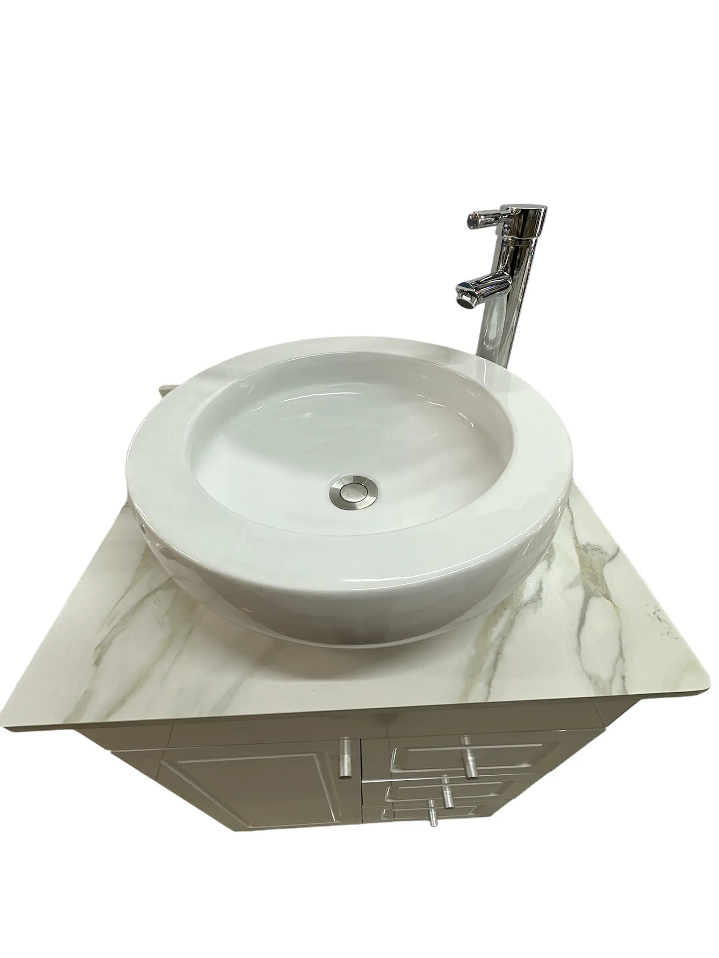 VANITORIO CON MUEBLE BLANCO SOBREPUESTO 60CM + GRIFERIA ALTA 2
