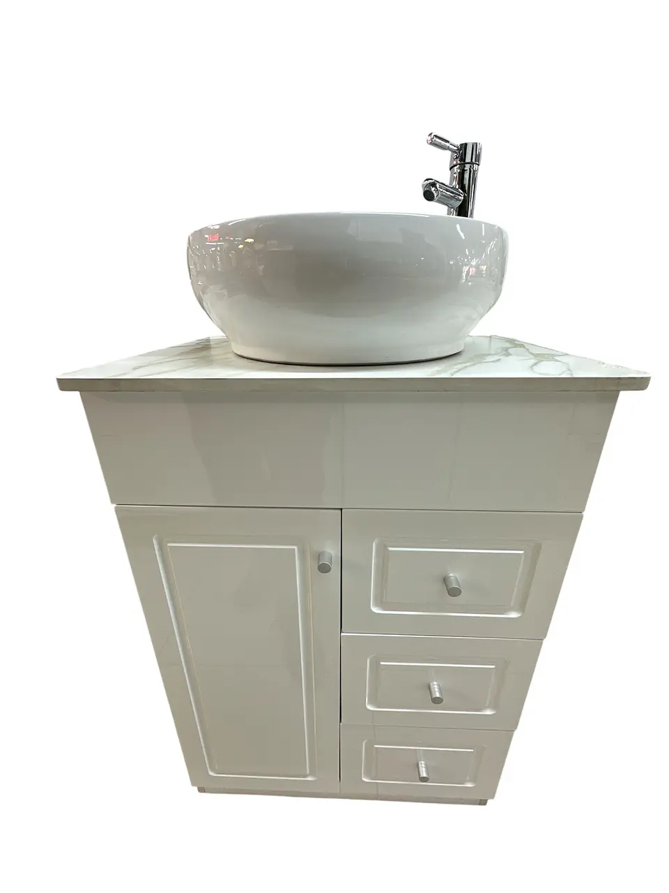 VANITORIO CON MUEBLE BLANCO SOBREPUESTO 60CM + GRIFERIA ALTA 3