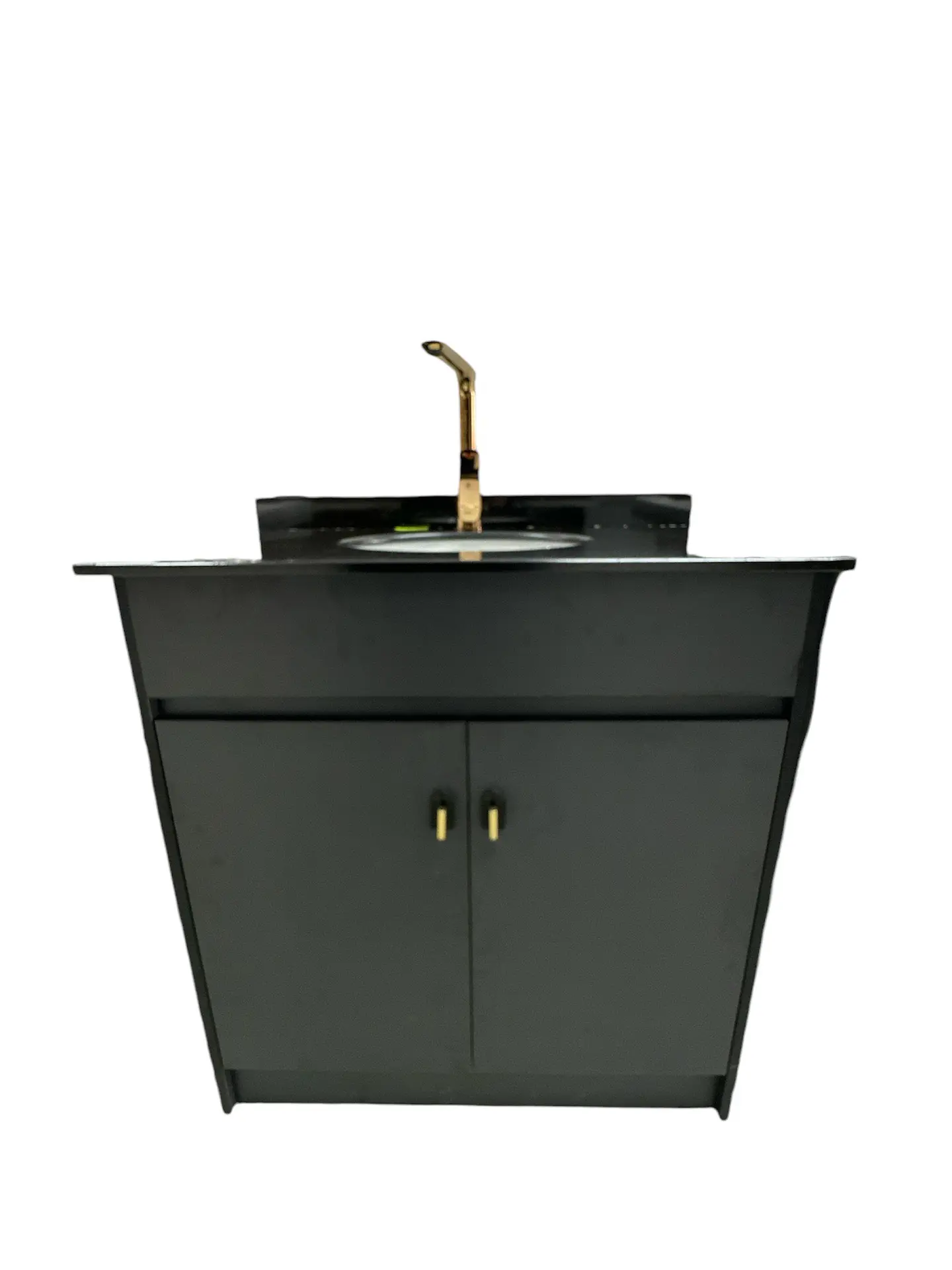VANITORIO CON MUEBLE BLACK 80CM GRANITO + GRIFERIA DORADA 4