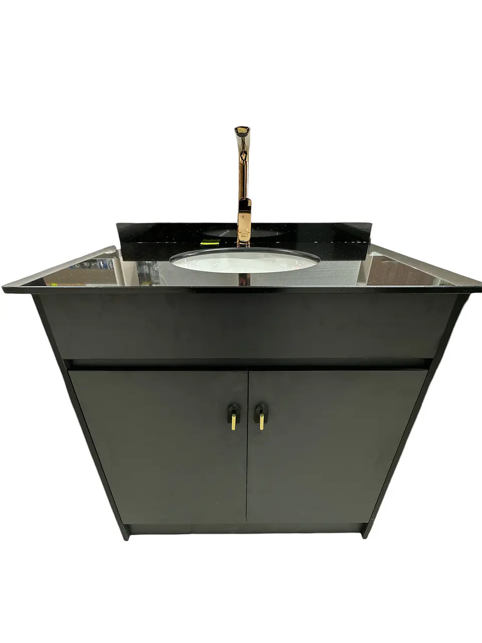 VANITORIO CON MUEBLE BLACK 80CM GRANITO + GRIFERIA DORADA 1