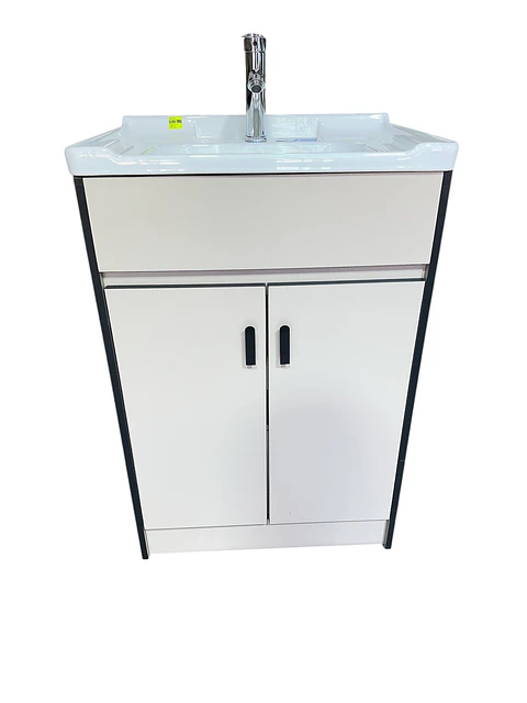 VANITORIO 60CM GRIS CON NEGRO 2 PUERTAS INCLUYE GRIFERIA