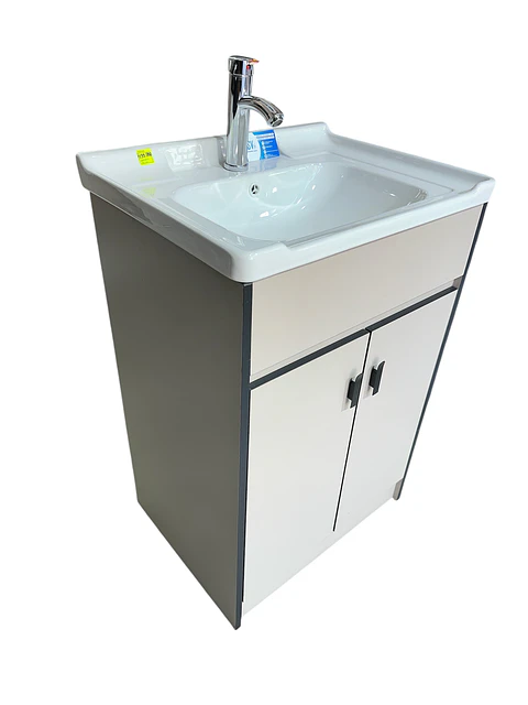 VANITORIO 60CM GRIS CON NEGRO 2 PUERTAS INCLUYE GRIFERIA