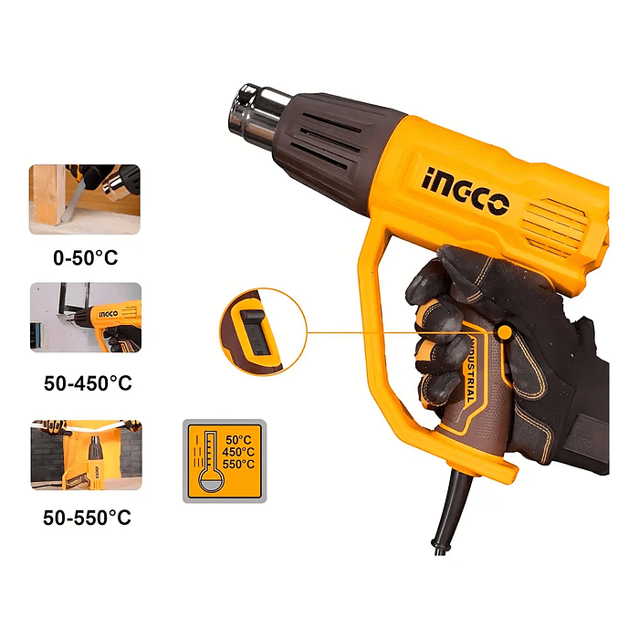 Pistola De Calor 2000w Hg200078 Ingco Con Accesorios Color Amarillo 3