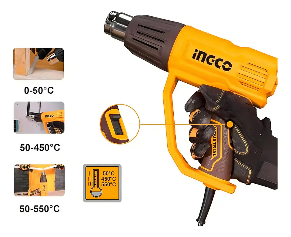 Pistola De Calor 2000w Hg200078 Ingco Con Accesorios Color Amarillo 3