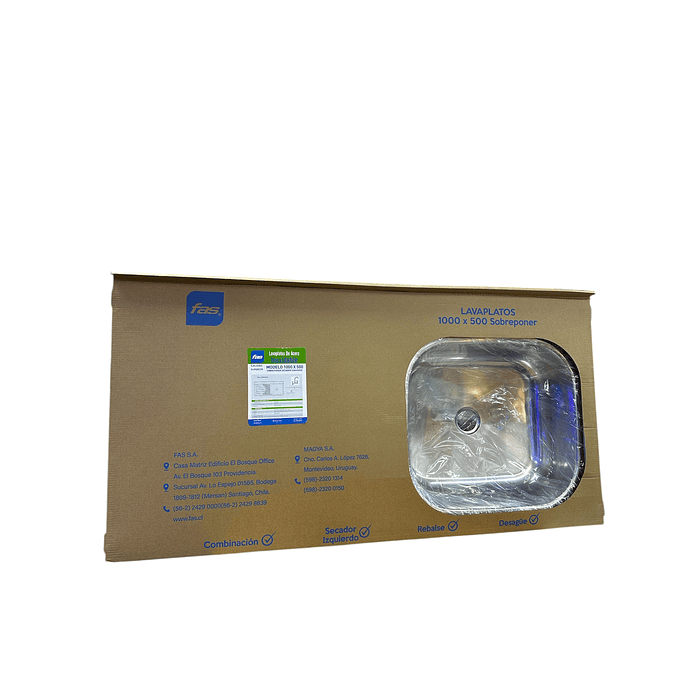 LAVAPLATOS CUBIERTA ACERO INOX 100CM SECADOR IZQ FAS 2