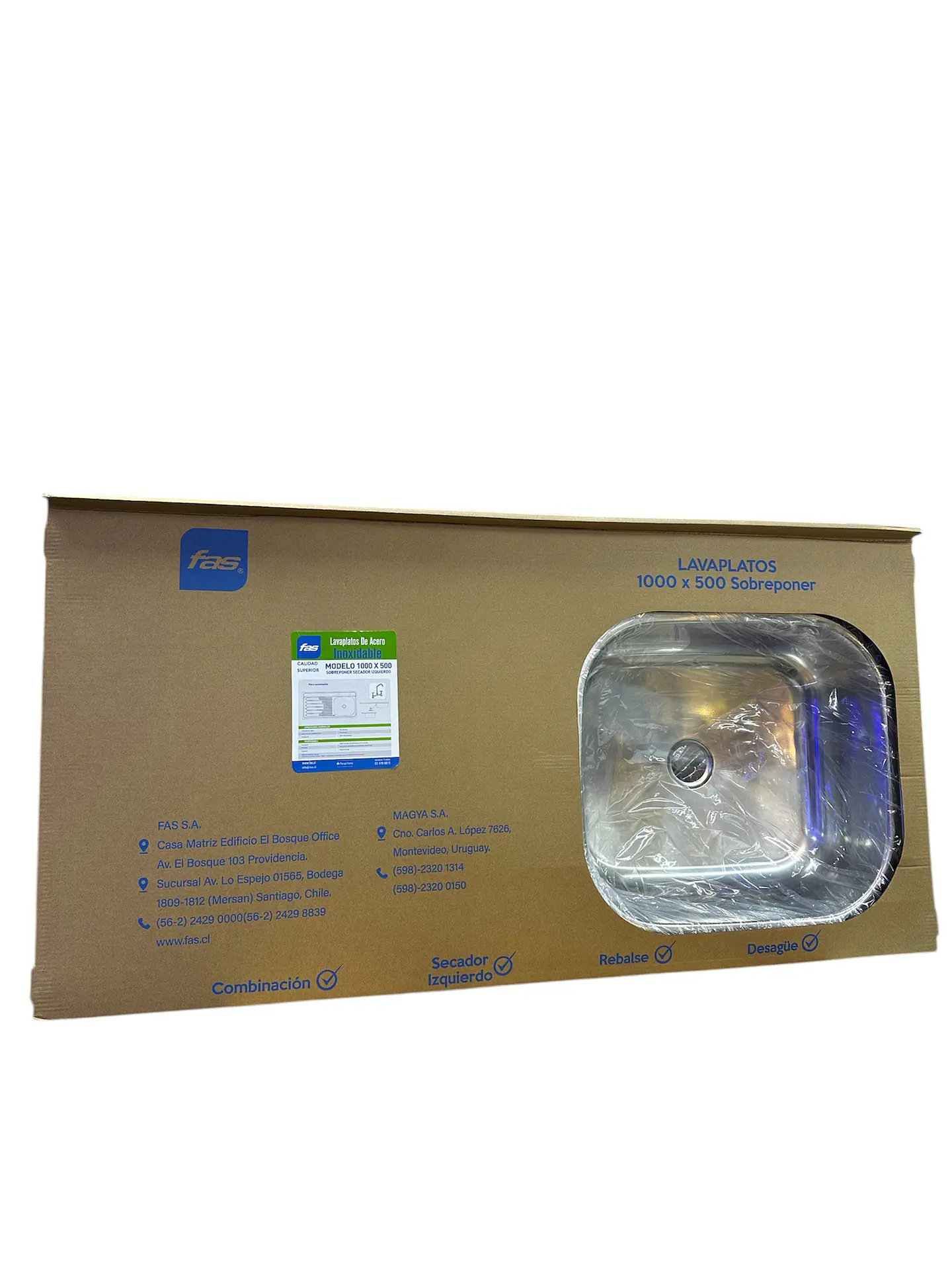 LAVAPLATOS CUBIERTA ACERO INOX 100CM SECADOR IZQ FAS 2