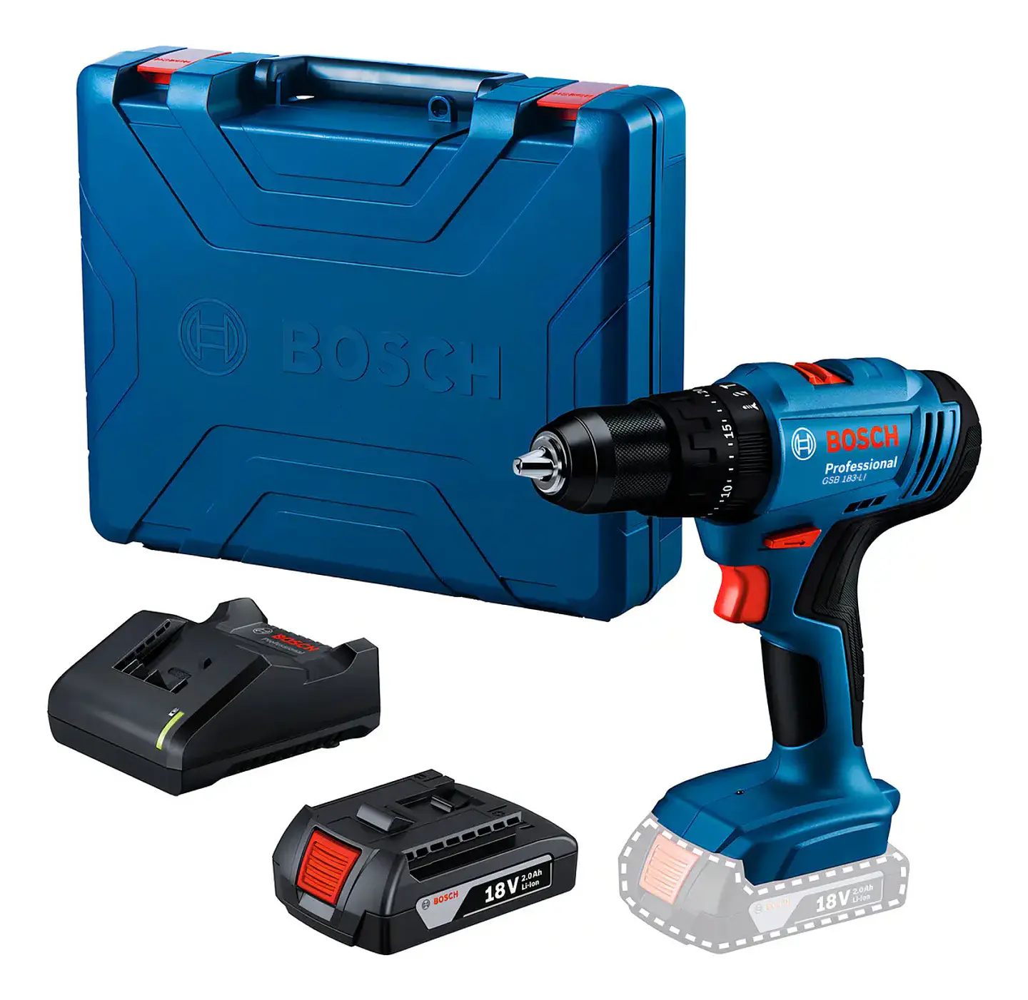 Taladro Percutor Atornillador A Bateria Bosch Gsb 183-li Color Azul Frecuencia 50hz 1