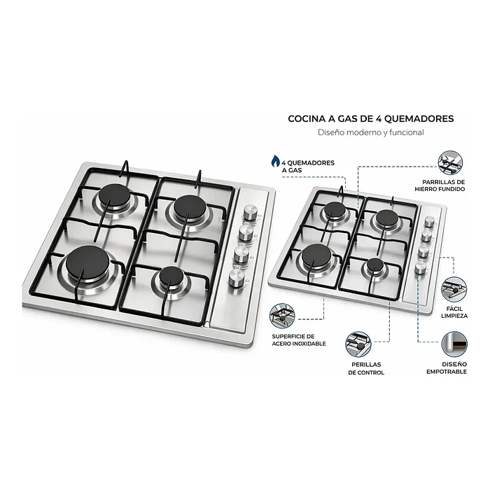 Encimera Cocina A Gas Con Encendido Eléctrico 4 Quemadores 2