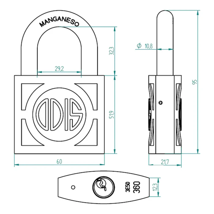 Candado Odis Modelo 360 60mm Cuerpo Forjado 3