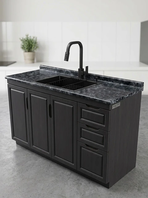 PACK MUEBLE COCINA 150CM LAVAPLATO + CUBIERTA BLACK MATE + GRIFERIA 