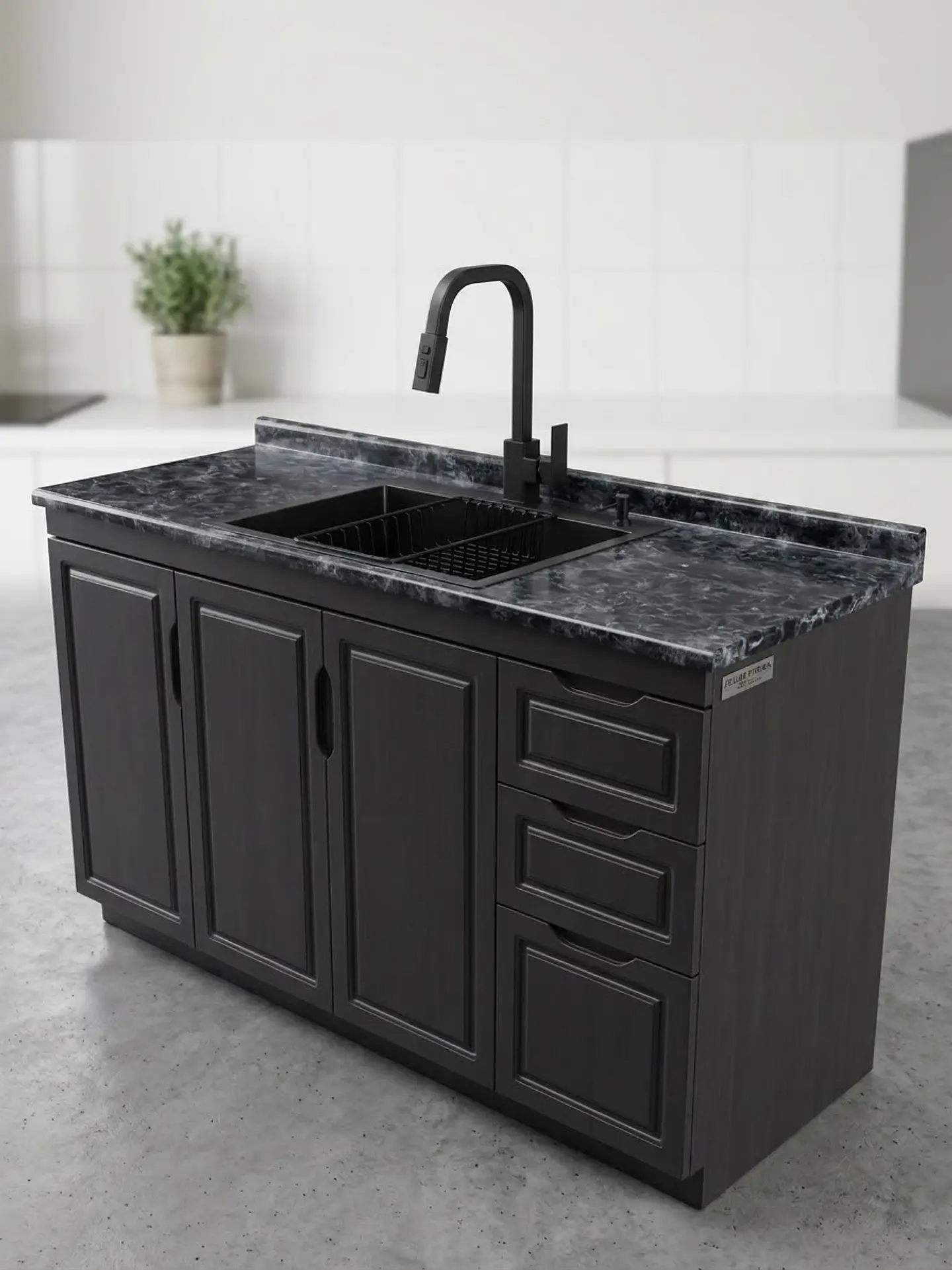 PACK MUEBLE COCINA 150CM LAVAPLATO + CUBIERTA BLACK MATE + GRIFERIA  2