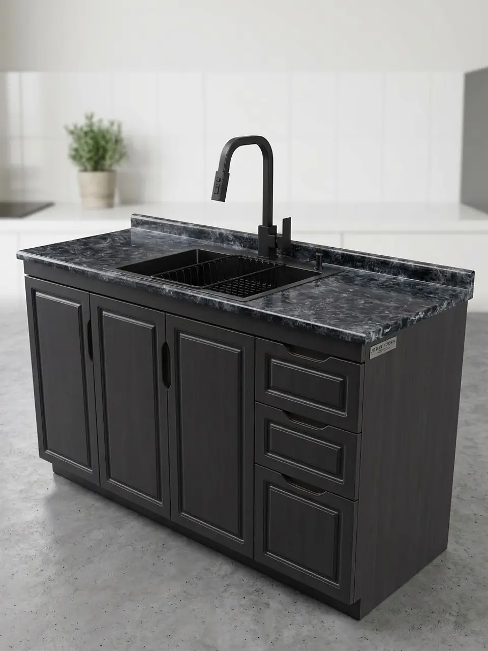 PACK MUEBLE COCINA 150CM LAVAPLATO + CUBIERTA BLACK MATE + GRIFERIA  2