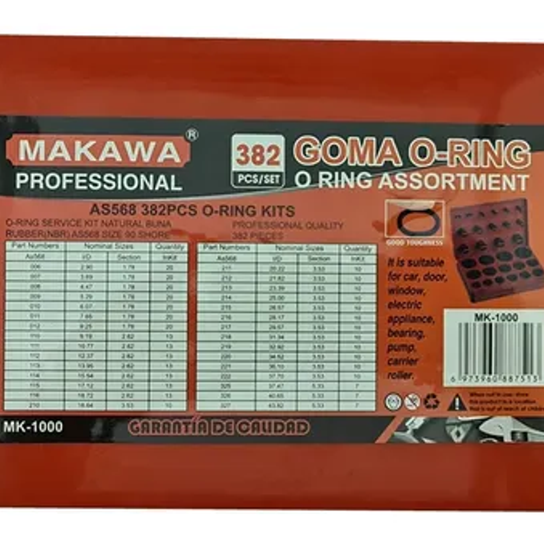 Juego Orrines Universales 382Pcs Oring Surtido Makawa 2