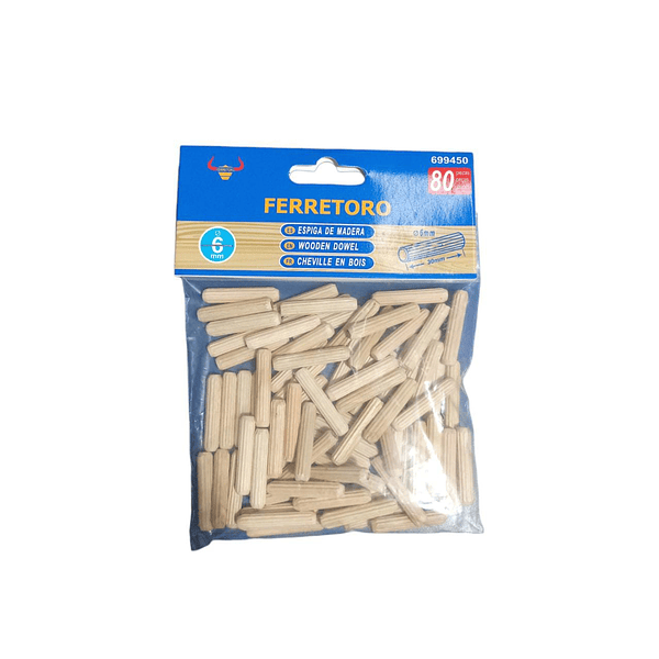 Espiga De Madera 80Pcs 6mm Ferretoro