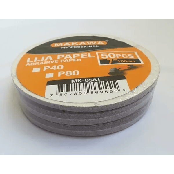 Lijas Velcro Grano P80 Redondas 7" 180mm 50Pcs Profesional Makawa