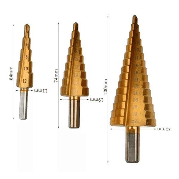 Broca Conica Escalonada Cobalto 4 A 32mm Paso A Paso 3Pcs