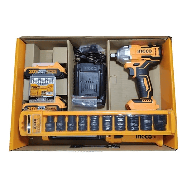 Kit Pistola De Impacto 20v + Linterna Recargable + Dados Impacto Ingco