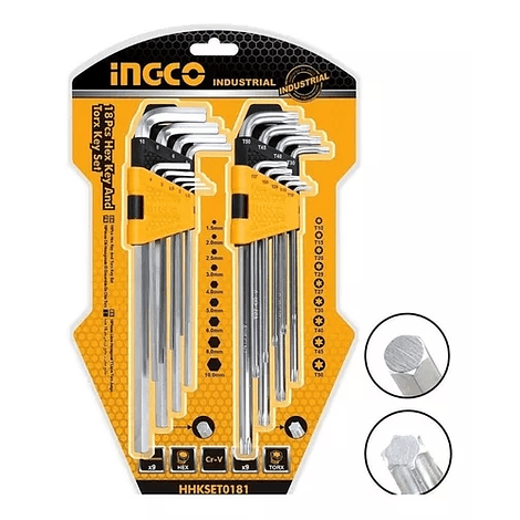 Juego De Llaves Allen-torx 18 Pcs Ingco