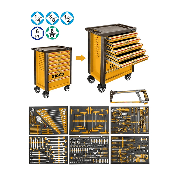 Carro De Herramientas Metal 328 Pcs 7 Cajones Industrial Ingco 