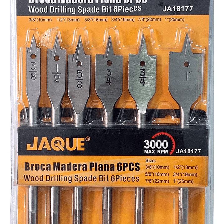 Broca Madera Plana Paleta 6 Piezas Jaque  1