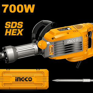 Cango Martillo Demoledor 1700W 50J 14kg Sds Hexagonal Con Valija, Punta y Cincel Ingco