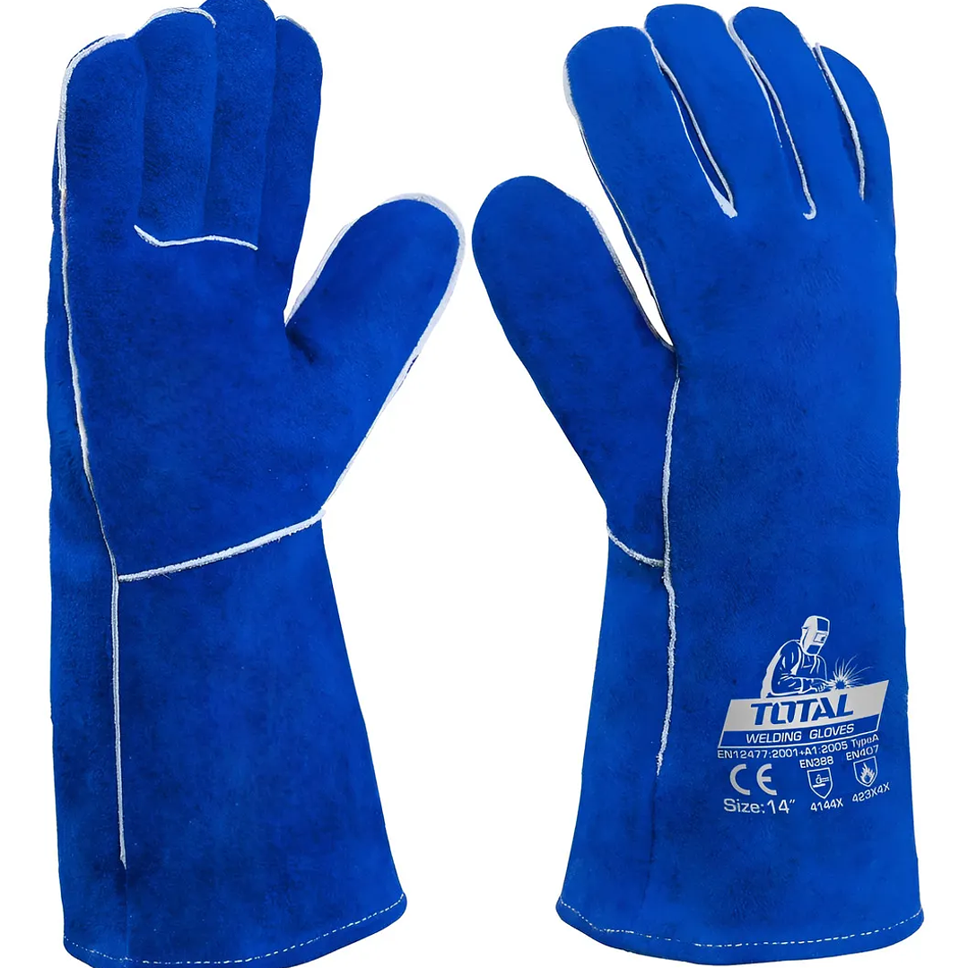 Par De Guantes De Cuero Para Soldador, 14'' 250°c Azul Total  1