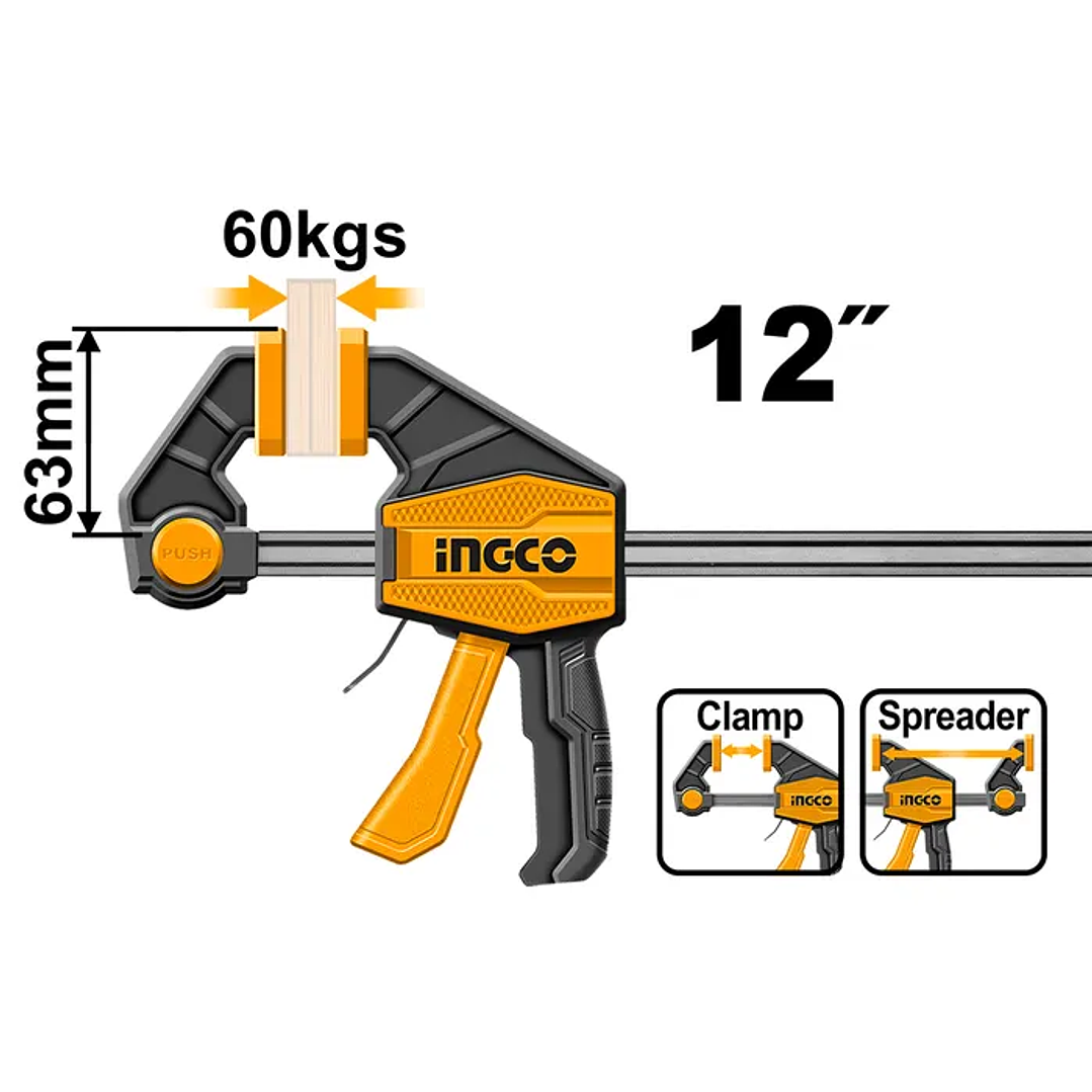Prensa Sargento Rapida Industrial 63x300mm Ingco  1