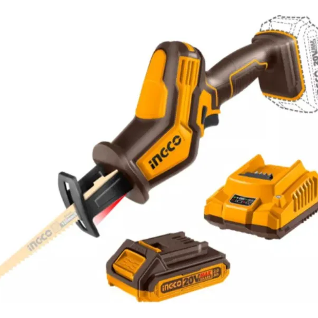 Sierra Sable Inalámbrica 20v + Batería 2ah + Cargador Ingco  1