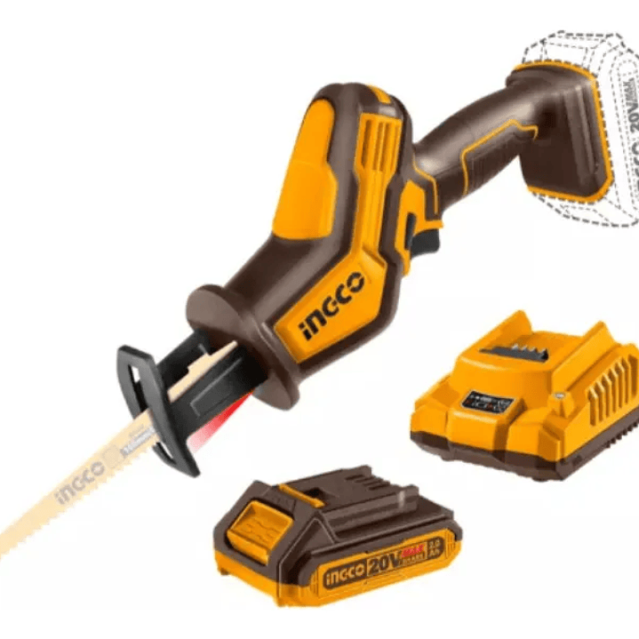 Sierra Sable Inalámbrica 20v + Batería 2ah + Cargador Ingco  1