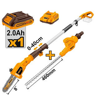 Sierra Y Cortaseto Con Pertiga + Bat 2ah Y Carg Normal 20v Ingco