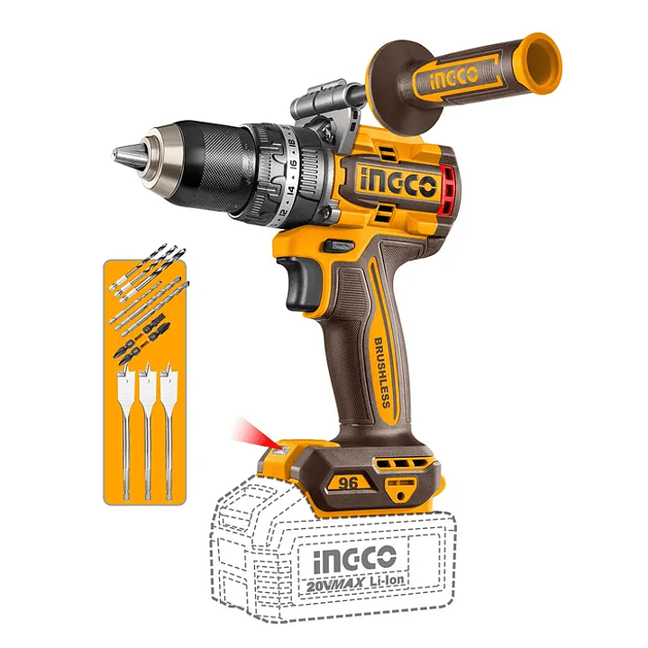 Taladro Percutor Inalámbrico Industrial +12 Acce 20v/96nm Ingco 1